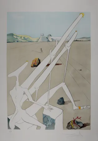 Etching Dali - La Conquête du Cosmos : Dali martien muni d'un double microscope holo-électronique - Hand-signed