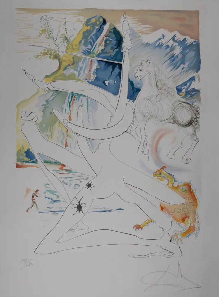 Etching And Aquatint Dali - La conquete du cosmos : L'unicorne laser 