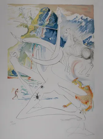 Etching And Aquatint Dali - La conquete du cosmos : L'unicorne laser 