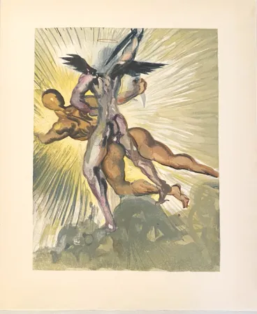 Woodcut Dali - La Divine Comédie - Purgatoire 08 - Les anges gardiens de la vallée