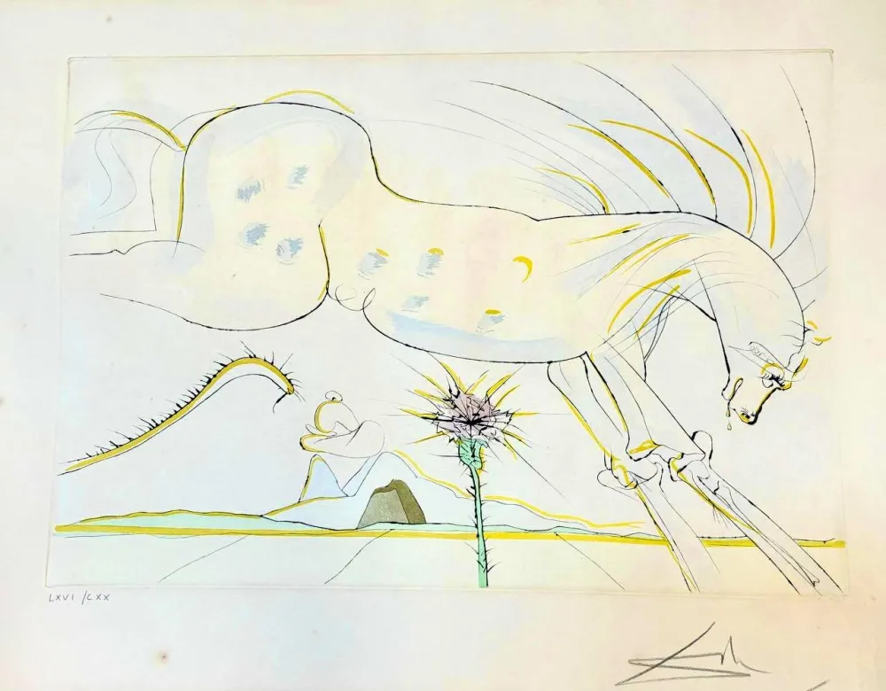 Etching Dali - Le Cheval et le Loup (Le Bestiaire de La Fontaine)  