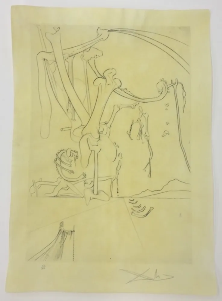 Drypoint Dali - Le désert avec sa piste d'orfereis ambonnees et d'ossements