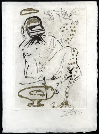 Etching Dali - Les Amours Jaunes Duel with Camelias