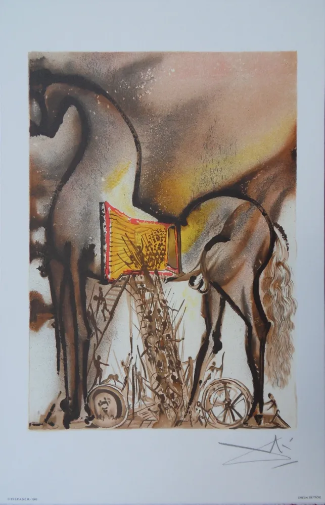 Lithograph Dali - Les Chevaux, Le Cheval de Troie