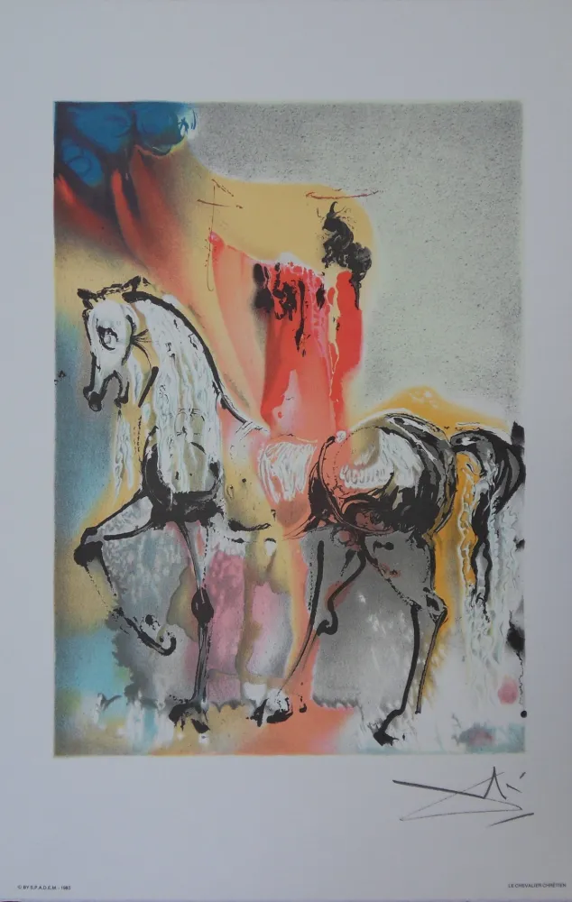 Lithograph Dali - Les Chevaux, le Chevalier Chrétien