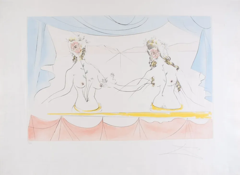 Engraving Dali - Les Dames de la Renaissance - Ladies of the Renaissance (suite Mythologique Nouvelle/New Mythological)