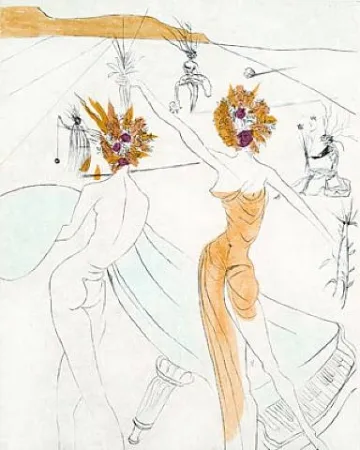 Etching Dali - Les femmes-fleurs au piano (Flower-women at the piano)