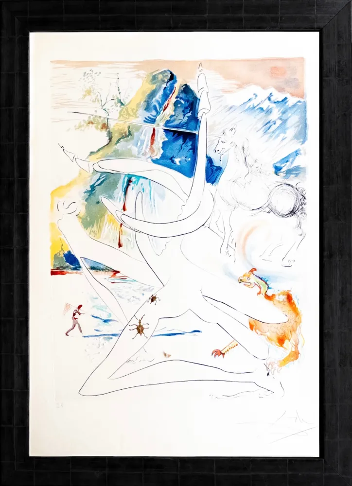 Lithograph Dali - L'unicorne laser désintégre les cornes de rhinoceros cosmique (from 'La Conquête du Cosmos')