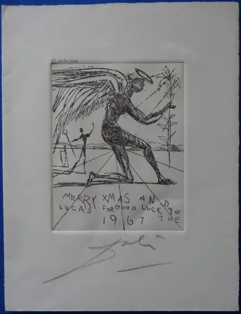Engraving Dali - Merry Xmas and good luck for the Luca's for 1967