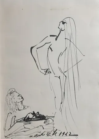 Illustrated Book Dali - Original Drawing Salom, Herod, & The Head of John The Baptist in The Secret Life of Salvador Dali book