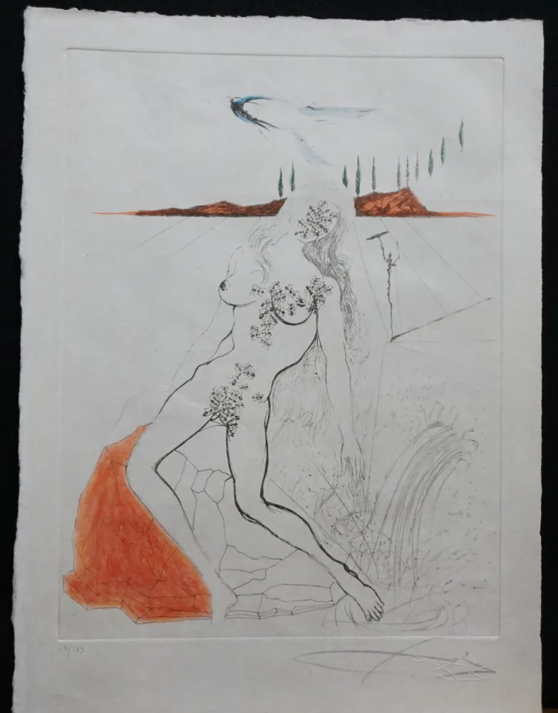Etching Dali - Poems Secrets Nude at The Fountain