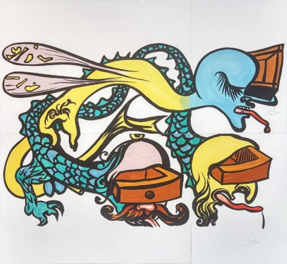 Lithograph Dali - PUZZLE OF LIFE (IDRA A TRE TESTE)