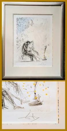 No Technical Dali - Rare Hand-Signed mixed media(gouache, etching)-Couple with a candle (Couple a la bougie) - Original Gouache on Hand-Signed Etching ( Field 68-2 D; Michler/Löpsinger 251), 1968
