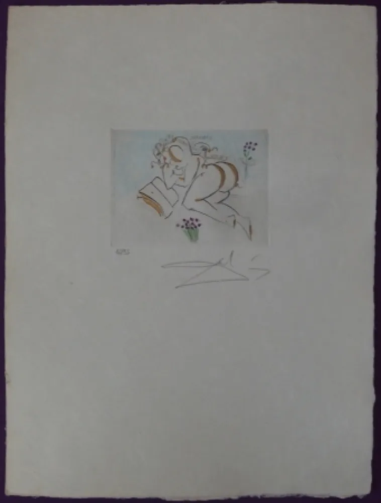 Engraving Dali - Reading nude