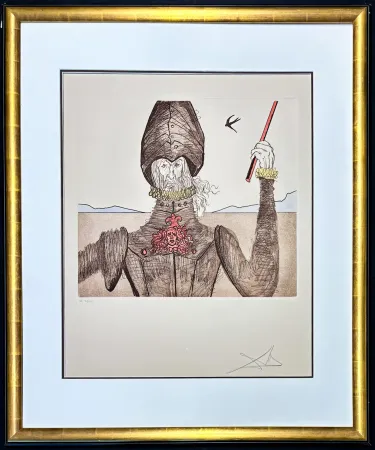 Etching Dali - Salvador Dalí (1904–1989) - Don Quixote (The Dreamer) - Hand coloured drypoint, etchings on Arches paper - 1981