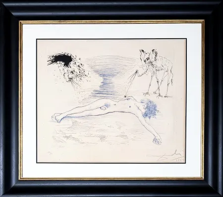Etching Dali - Salvador Dalí (1904–1989) – Hypnos – Mixed-media incorporating heliogravure and hand-colored drypoint etching on Arches paper – 1963