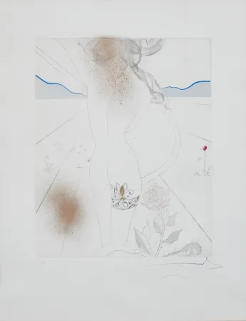 Etching Dali - Salvador Dalí (1904–1989) – Nude with garter – Lithograph on paper, hand-coloured drypoint etching – 1969
