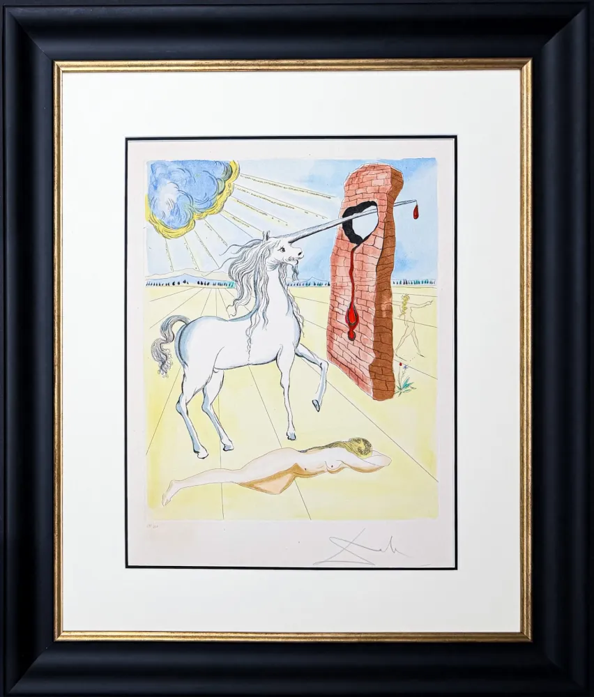Etching Dali - Salvador Dalí (1904–1989) - The Agony of Love (Unicorn) - Color etching, aquatint with stencil on paper - 1978