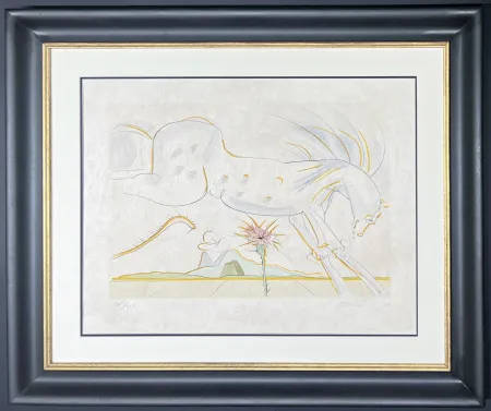 Etching Dali - Salvador Dalì (1904–1989) - The Horse and the Wolf - drypoint etching with stencil on extremely fine Japanese paper - 1974
