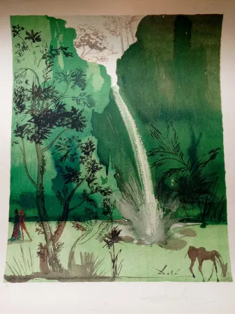 Lithograph Dali - Salvador DALI, Mointain scene, 1970 - Rare hand signed lithograph
