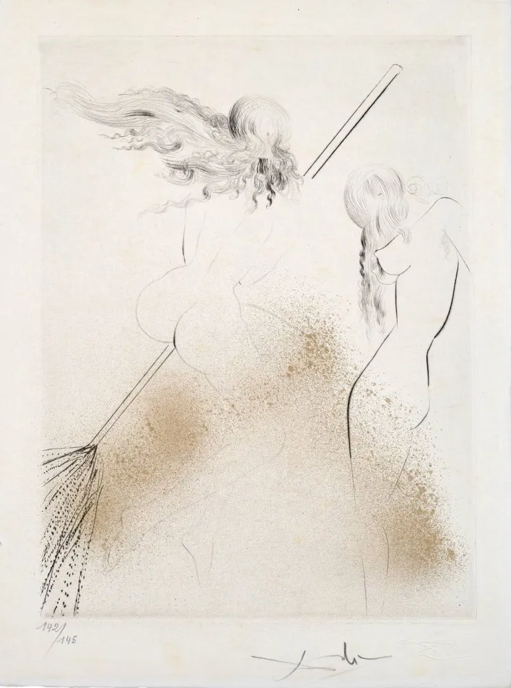 Drypoint Dali - Sorcière au Balai (Witch on Broom)