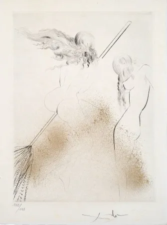 Drypoint Dali - Sorcière au Balai (Witch on Broom)