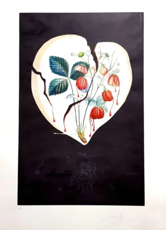 Lithograph Dali - Strawberry Heart