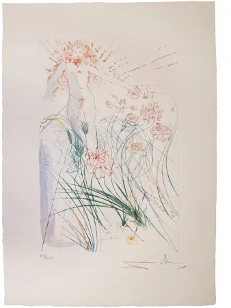 Drypoint Dali - The beloved feeds between the lilies