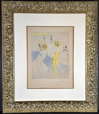 Etching Dali - The Hippies Flower Woman at The Piano