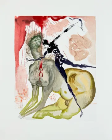 Woodcut Dali - The Inferno, Canto 12 - The Minotaur