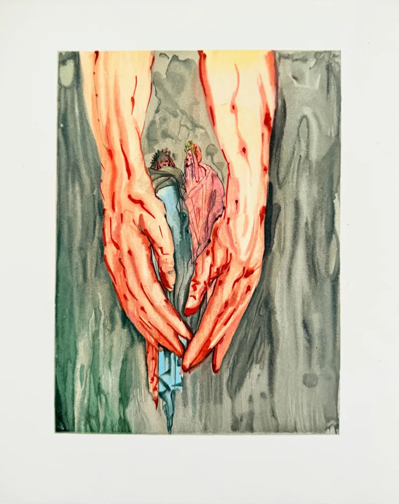 Woodcut Dali - The Inferno, Canto 16 - The Mount of Geryon