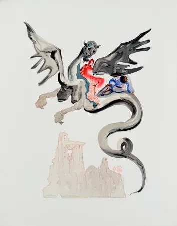 Woodcut Dali - The Inferno, Canto 17 - The Usurers