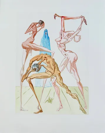 Woodcut Dali - The Inferno, Canto 26 - The Dwellers of Prato