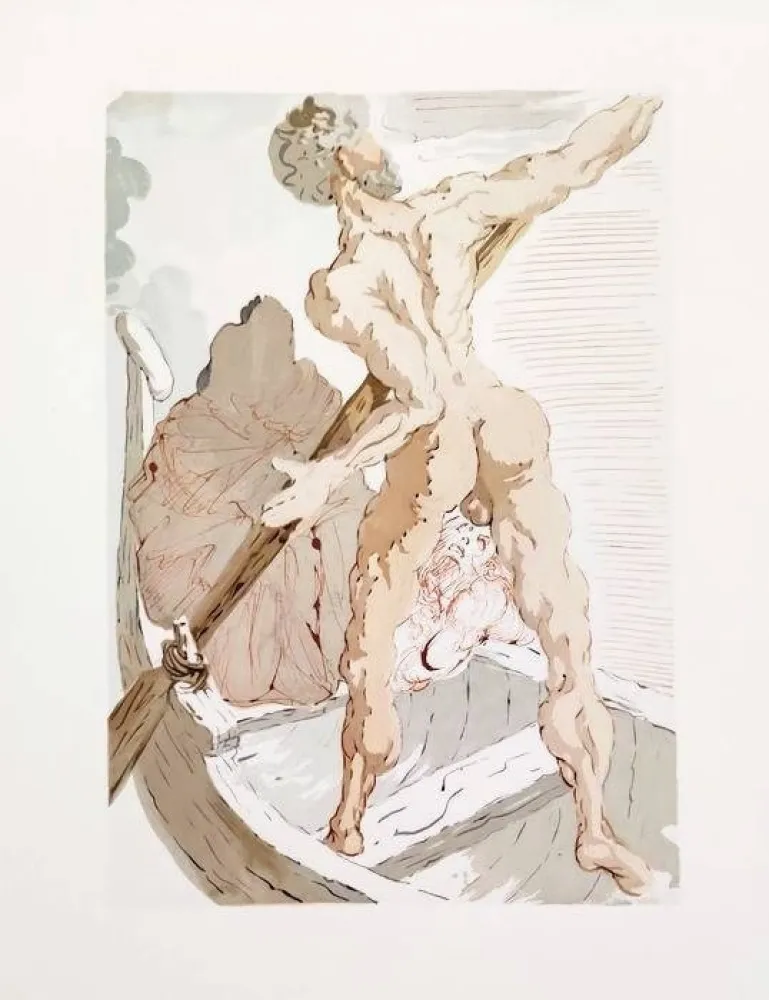 Woodcut Dali - The Inferno, Canto 3 - Charon and the Shore of Acheron