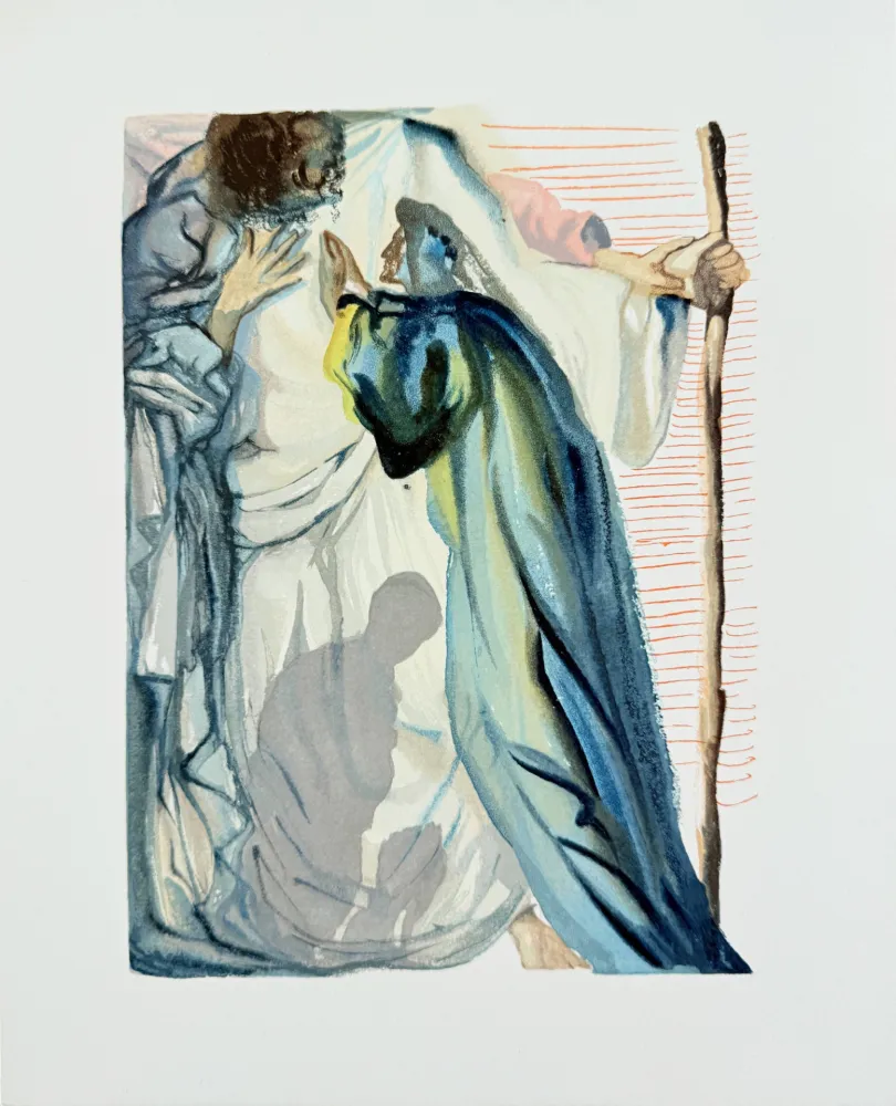 Woodcut Dali - The Purgatory, Canto 14 - A Spirit Questions Dante