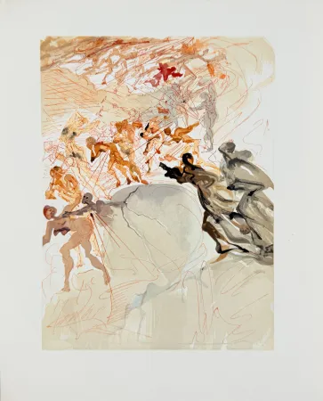 Woodcut Dali - The Purgatory, Canto 25 - Mounting the Seventh Terrace, Lust