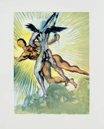 Woodcut Dali - The Purgatory, Canto 8  - The Guardian Angels of the Valley