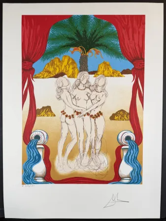 Lithograph Dali - The Three Graces of Hawaii