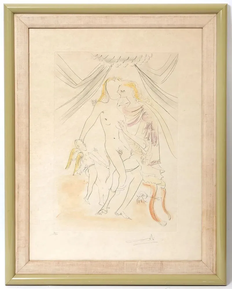 Engraving Dali - Vénus, Mars and Cupidon from Suite Mythologique Nouvelle