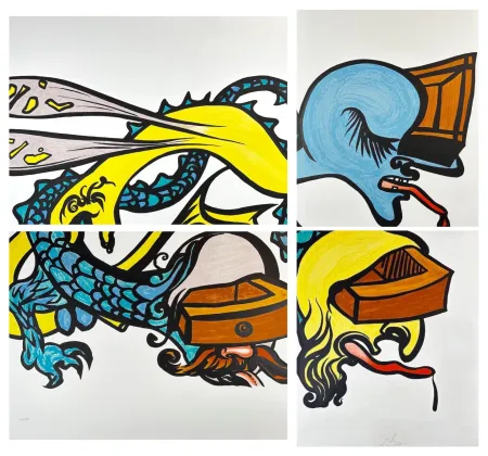 Lithograph Dali - Vitraux in Four Sheets Puzzle of Life