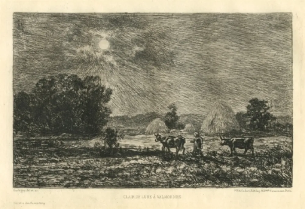 Etching Daubigny - Clair de lune à Valmondois