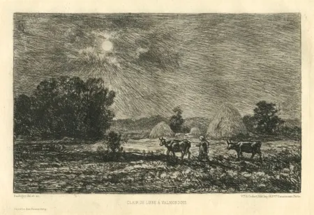 Etching Daubigny - Clair de lune à Valmondois