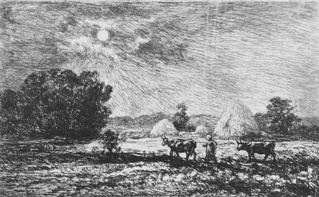 Engraving Daubigny - Clair de lune a Valmondois