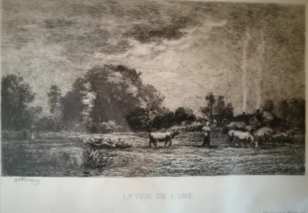 Engraving Daubigny - Lever de lune