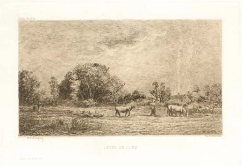 Etching Daubigny - Lever de lune