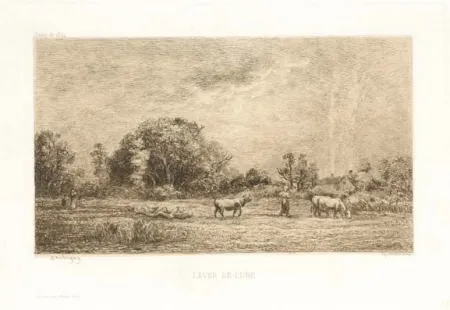 Etching Daubigny - Lever de lune