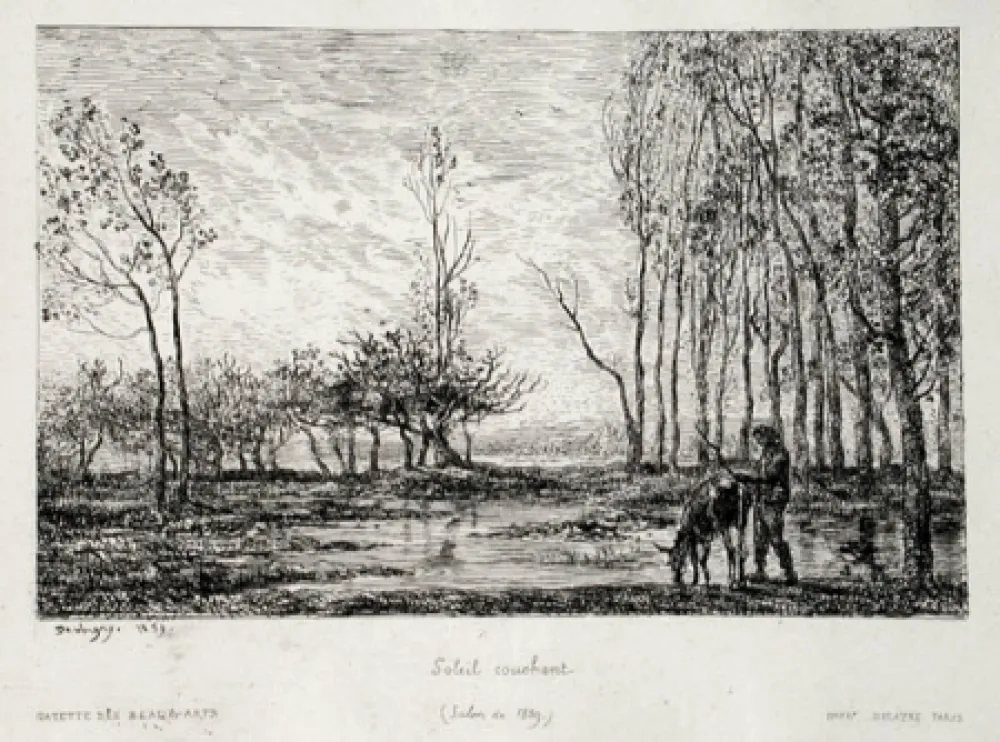 Etching Daubigny - Soleil couchant