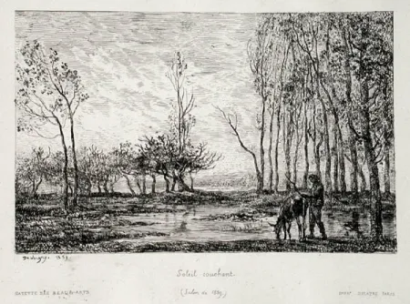 Etching Daubigny - Soleil couchant