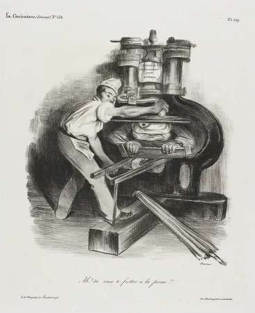 Lithograph Daumier - Ah! Tu veux te frotter à la presse!!! (Ah! You want to mess with the press!!)