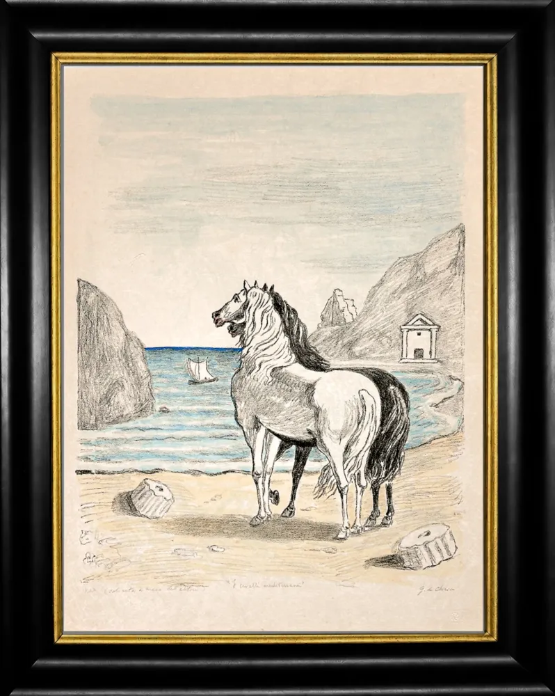 Lithograph De Chirico - Cavalli in riva al Tirreno (I cavalli mediterranei)